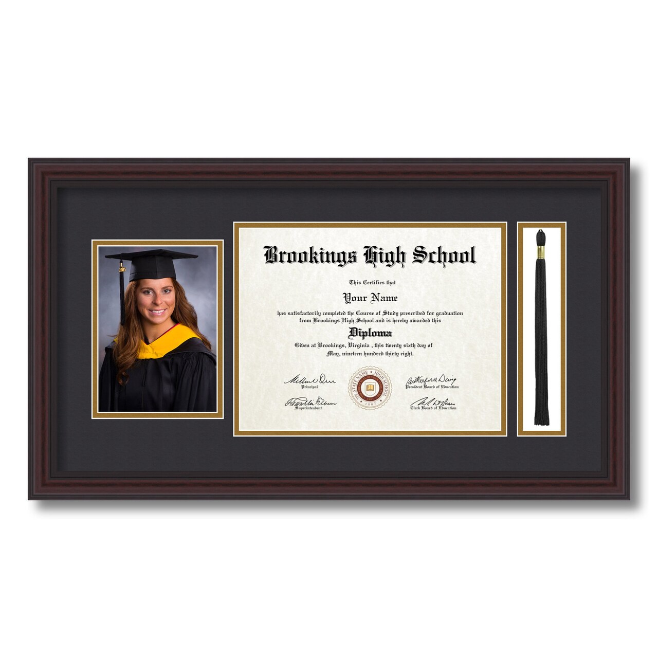 ArtToFrames 8.5x11 inch Diploma Frame with 5x7 Inch Image Opening and Tassel Opening - Framed with Black and Gold Mats, Comes with Regular Acrylic and Sawtooth Hanger for Wall Hanging (DIT-8.5x11)